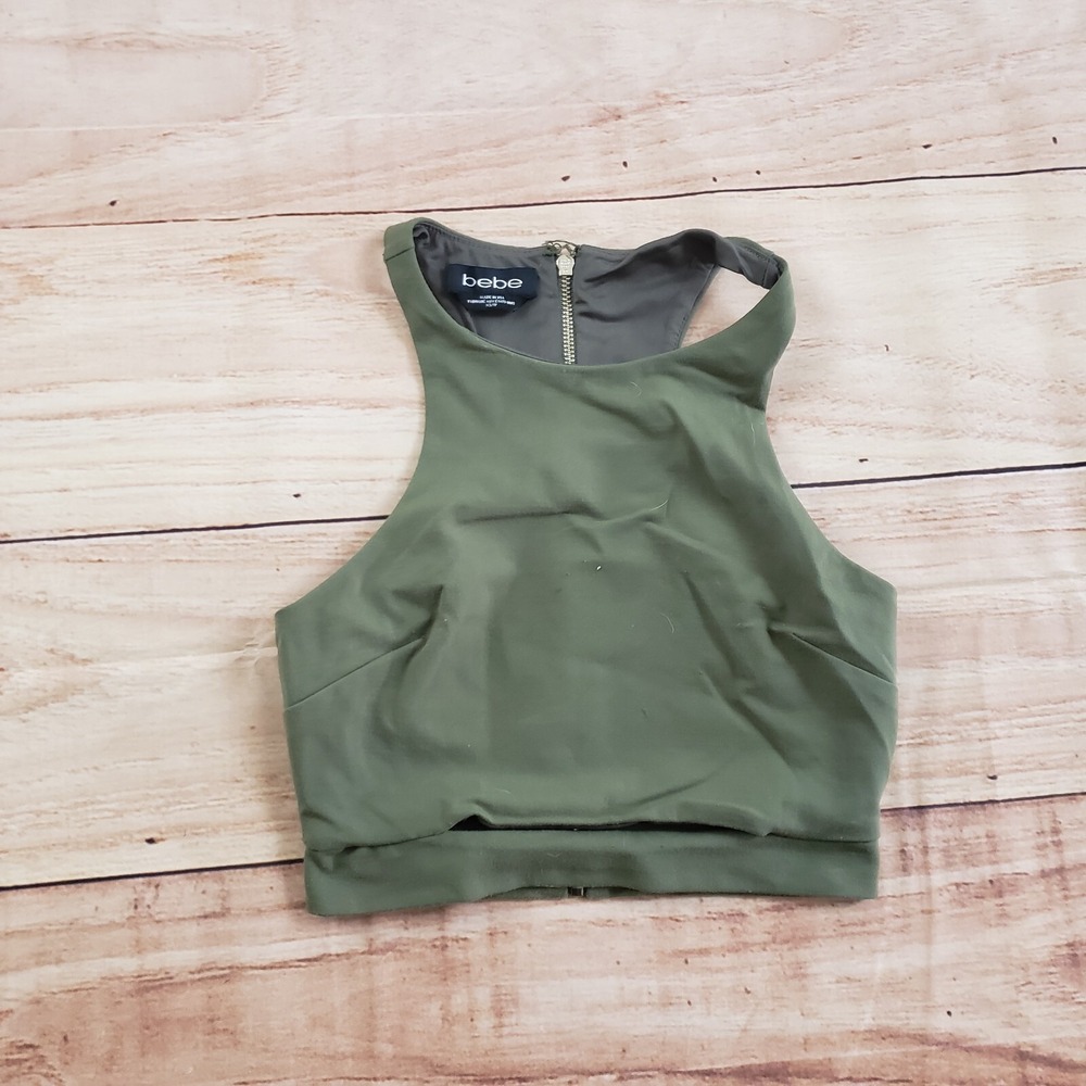 Bebe Shirt Womens Extra‎ Small Green Sleeveless Top Crop Cropped Casual Ladies